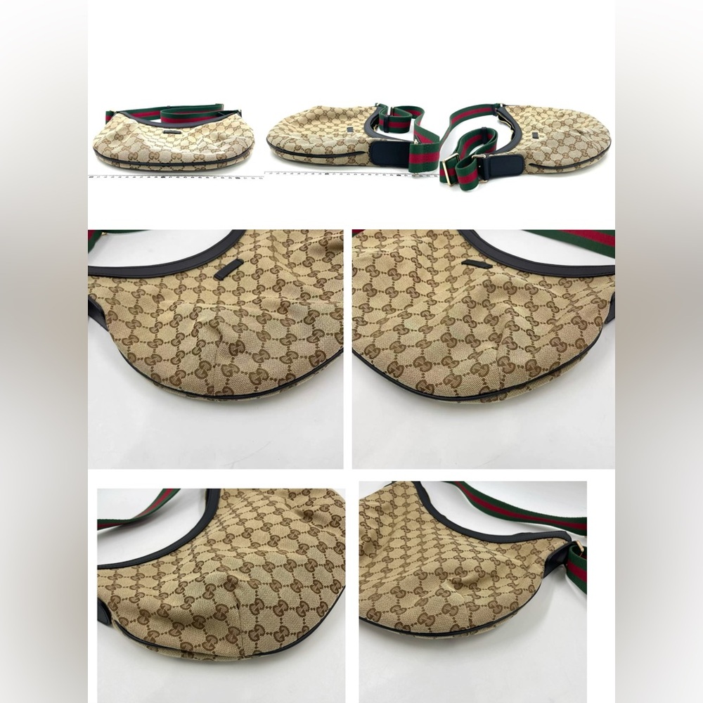 Gucci‎ GG canvas half moon hobo crossbody bag signature red and green web strap - Picture 15 of 16